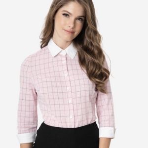 Unique Vintage Pink Button Down Top Size L 10 / 12